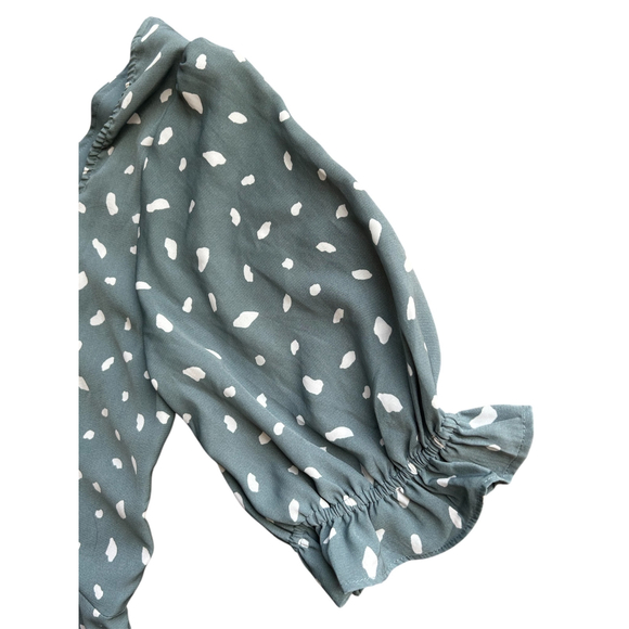 Abercrombie & Fitch Midi Printed Sage Slate Green Dress Smocked Slit Size L - Picture 5 of 8